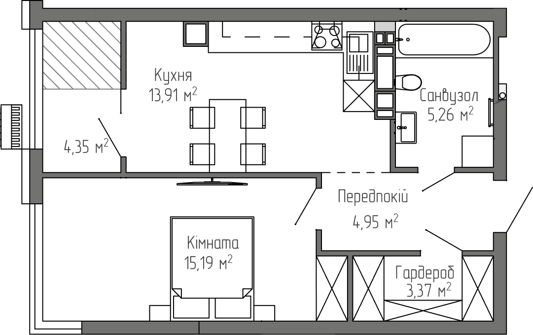 Планування 1-кімнатної квартири